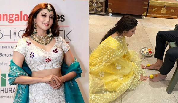 Pranitha-performed-foot-pooja-for-her-husband