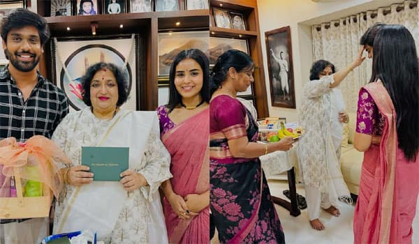 Ashwath---Kanmani-who-took-blessings-from-Lata-Rajini