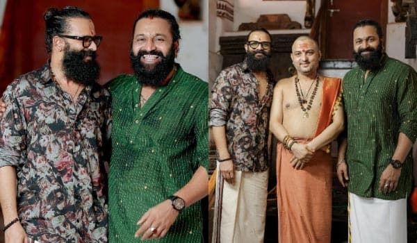 Rishab-Shetty-and-Jayasurya-meet-at-Mookambika-Temple:-'Kathanar-meets-Kantara'