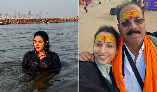 Samyuktha-takes-holy-dip-at-Kumbh-Mela