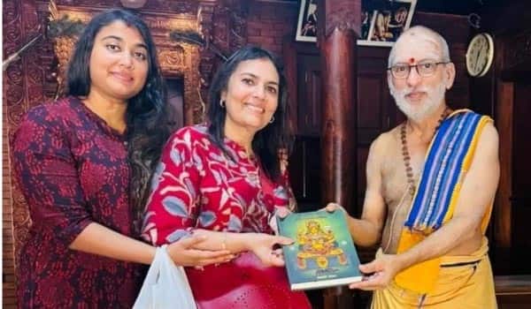 Vismaya-Mohanlal-seeks-blessings-of-Mookambika-Devi-with-mom-Suchitra-amid-film-shoot