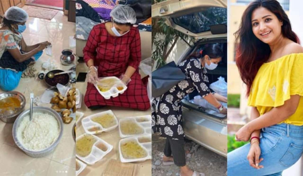 கொரோனா நோயளிகளுக்கு உணவு வழங்கும் சரண்யா