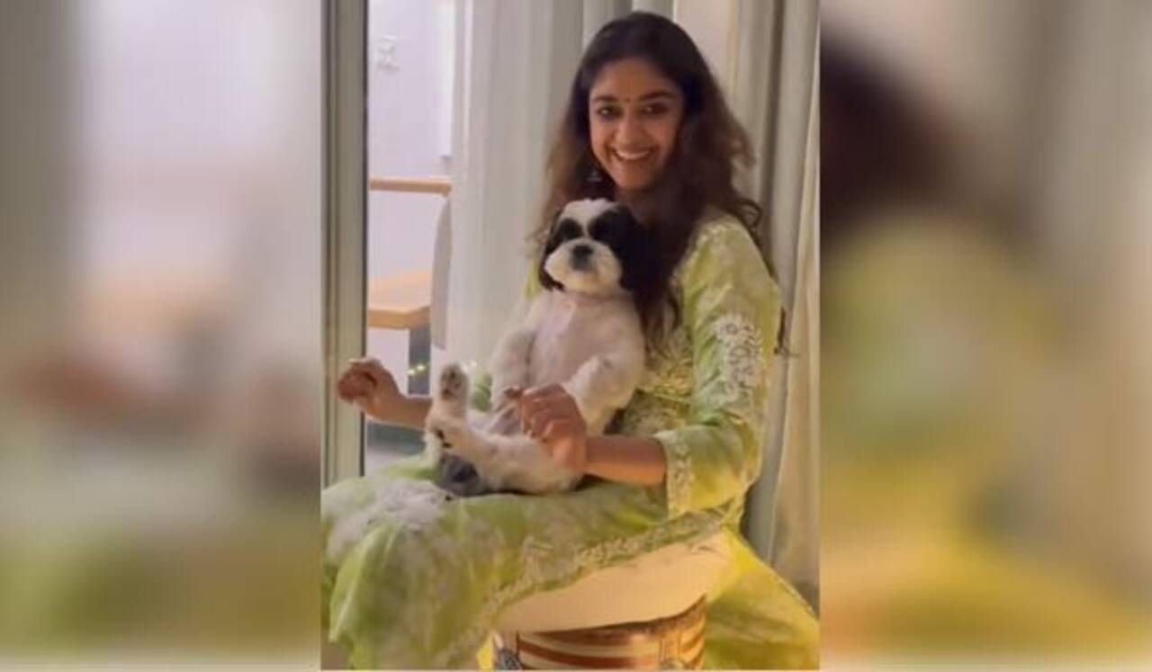 செல்ல நாய்க்குட்டி உடன் இனிமை பாடலுக்கு ஆட்டம் போட்ட கீர்த்தி சுரேஷ்!