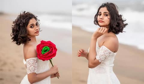 கடற்கரையில் தேவதை போல் போஸ் கொடுத்த லாஸ்லியா!
