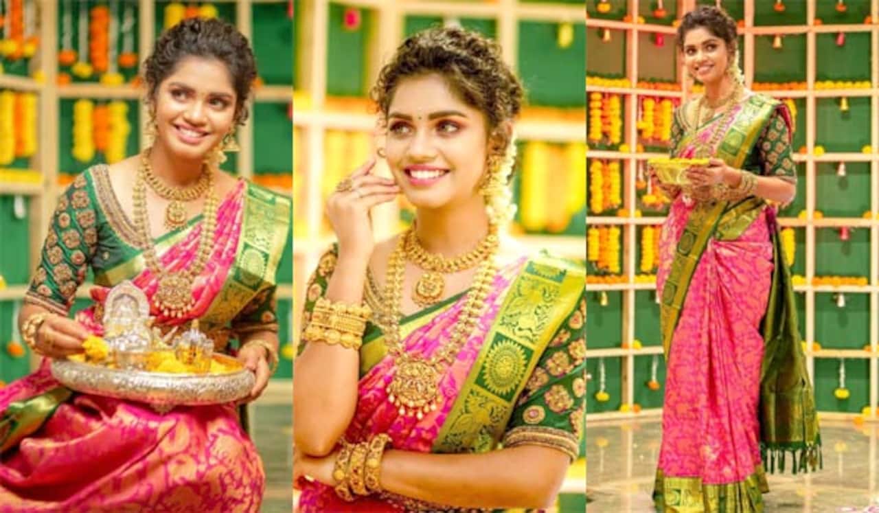 பட்டுப்புடவையில் ஜொலிக்கும் ப்ரணிகா தக்ஷூ