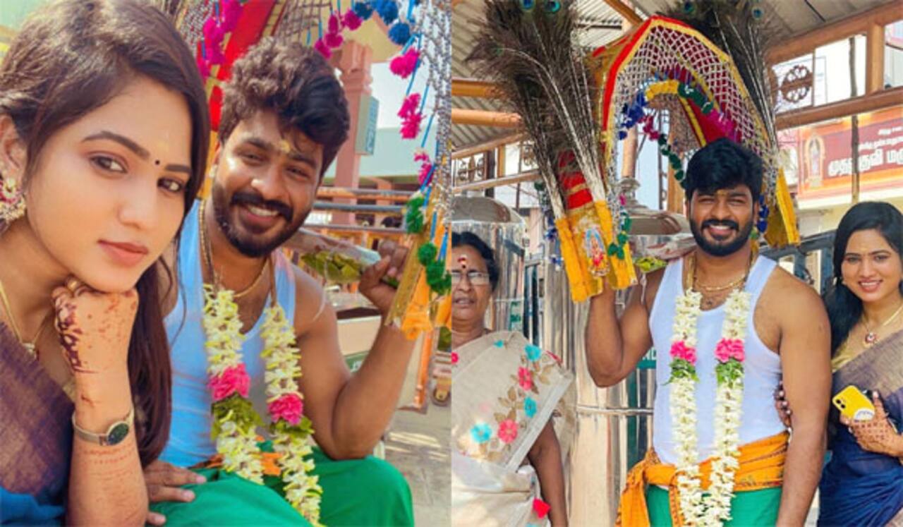 முருகன் கோயிலில் கண்மணியுடன் காவடி தூக்கிய நவீன்