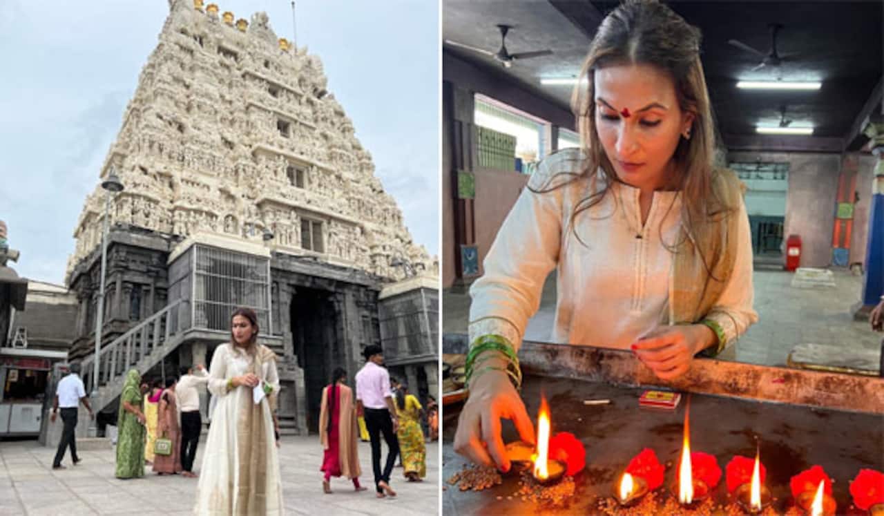 ஆடி வெள்ளி : காமாட்சி கோயிலில் தீபம் ஏற்றிய ஐஸ்வர்யா ரஜினி