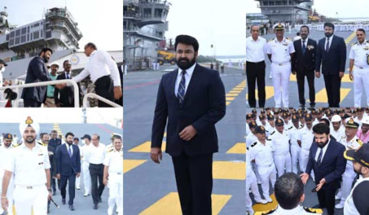 போர்க்கப்பலை பார்வையிட்ட மோகன்லால் ; அதிகாரிகள் உற்சாக வரவேற்பு