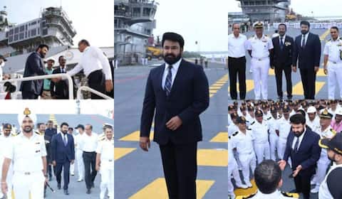 போர்க்கப்பலை பார்வையிட்ட மோகன்லால் ; அதிகாரிகள் உற்சாக வரவேற்பு