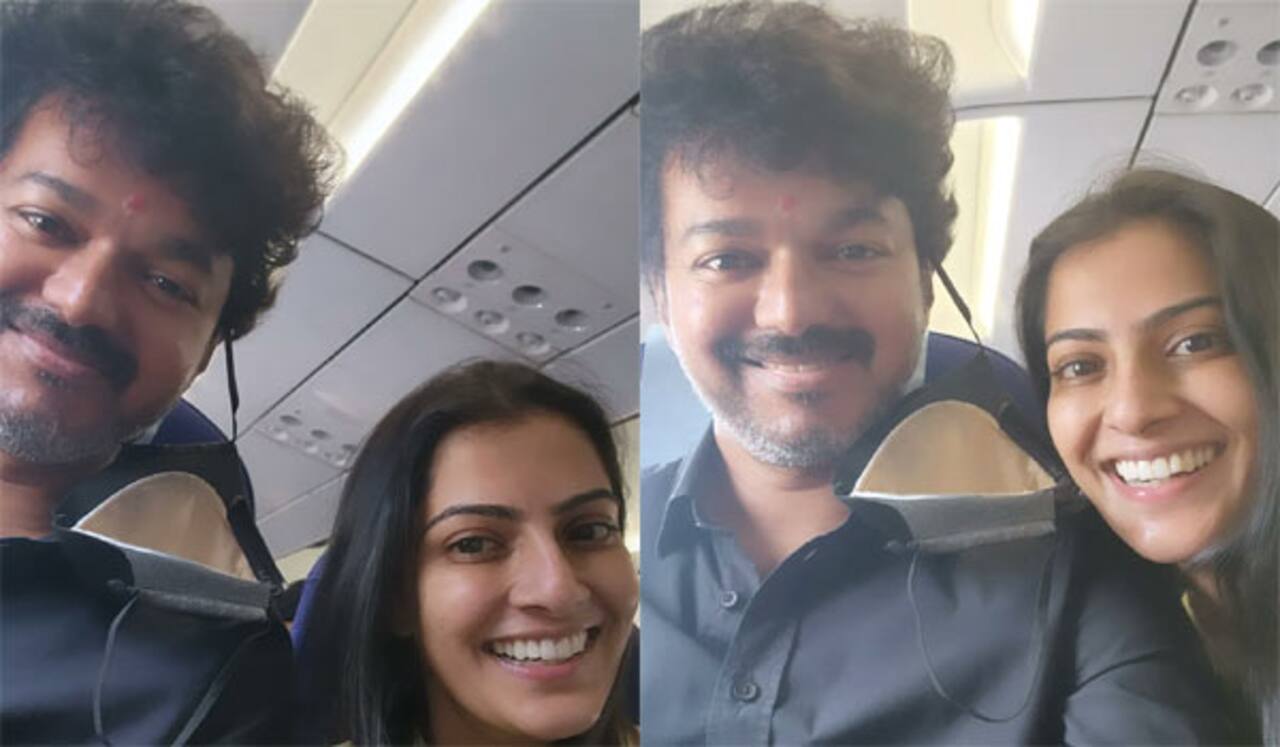 விமானத்தில் விஜய்யுடன் வரலட்சுமி செல்பி
