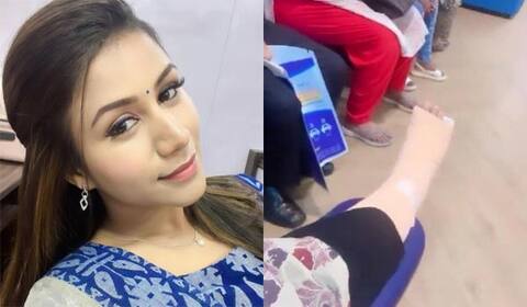 காலில் கட்டுடன் ஆல்யா மானசா