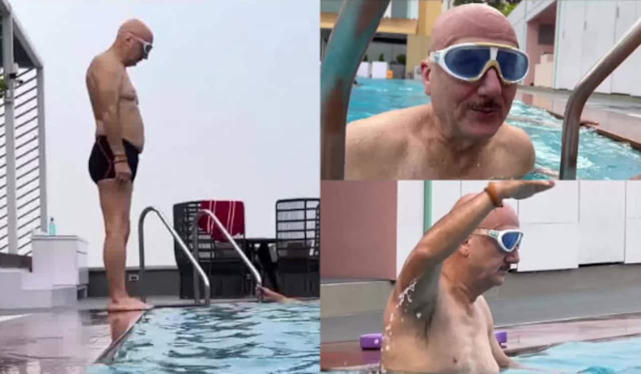 68 வயதில் தண்ணீர் பயம் நீங்கி நீச்சல் பழகிய அனுபம் கெர்