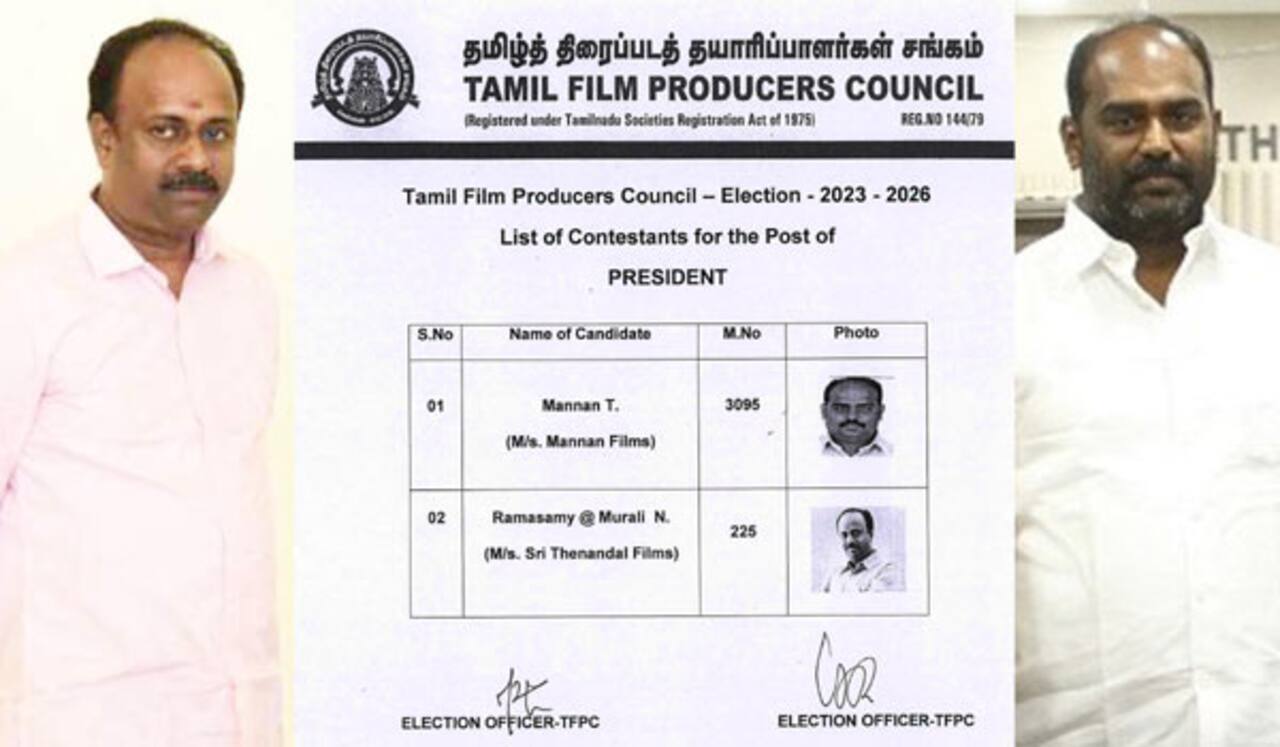 தயாரிப்பாளர் சங்கத் தேர்தல் இறுதி பட்டியல் வெளியீடு : தலைவர் பதவிக்கு முரளி ராமசாமி, மன்னன் போட்டி