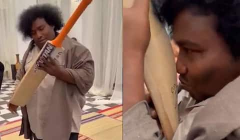 யோகிபாபுக்கு கிரிக்கெட் பேட் பரிசளித்த தோனி