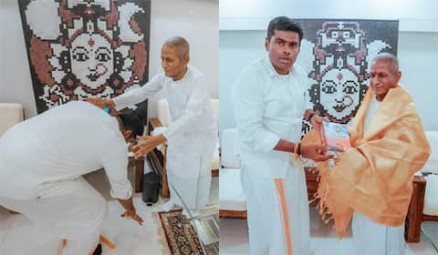 இளையராஜாவின் காலில் விழுந்து ஆசி பெற்ற அண்ணாமலை!