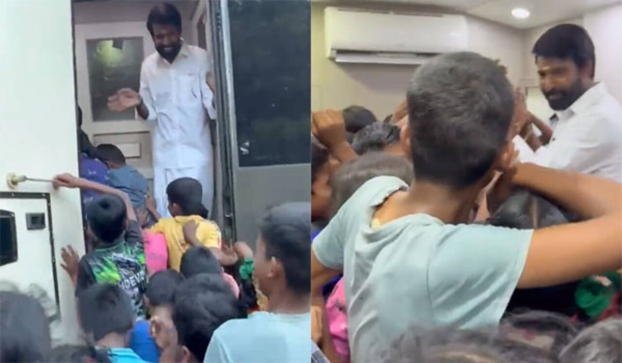 குட்டீஸ்களை கேரவனுக்குள் அனுமதித்து மகிழ்ந்த சூரி
