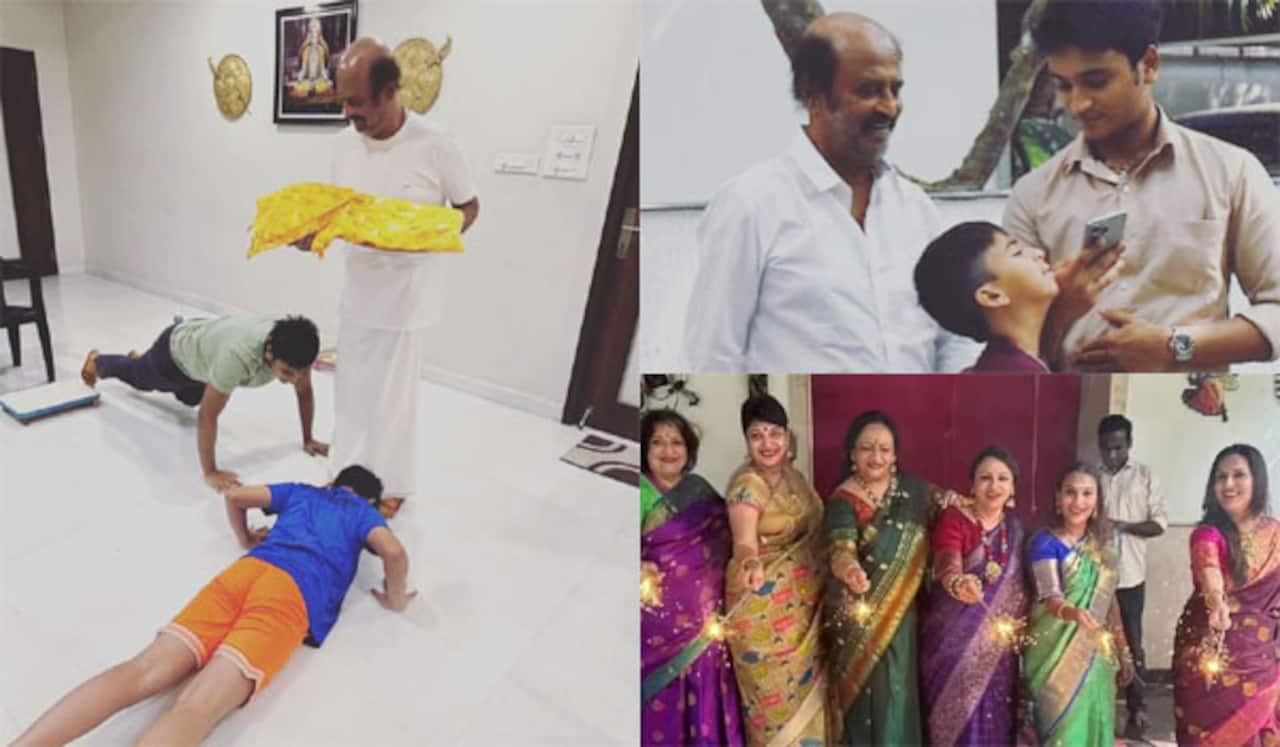 பேரன்கள், குடும்பத்தினருடன் தீபாவளி கொண்டாடிய ரஜினி