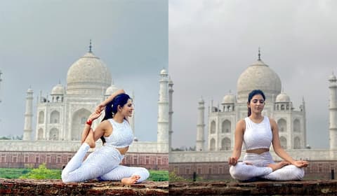 தாஜ்மஹால் முன்பு யோகாசனம்  செய்த அதுல்யா  ரவி