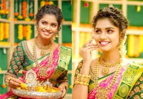 பட்டுப்புடவையில் ஜொலிக்கும் ப்ரணிகா தக்ஷூ