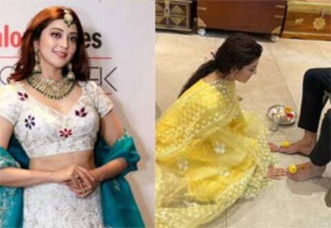 கணவருக்கு பாதபூஜை செய்த பிரணிதா