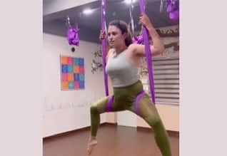 கயிற்றில் தொங்கி வொர்க்-அவுட் செய்யும் பரீனா : இதுதான் பிட்னஸ் சீக்ரெட்டா?