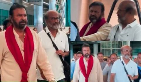 கூலி படப்பிடிப்பிற்காக ஐதராபாத் வந்த ரஜினியை அழைத்துச் சென்ற மோகன்பாபு