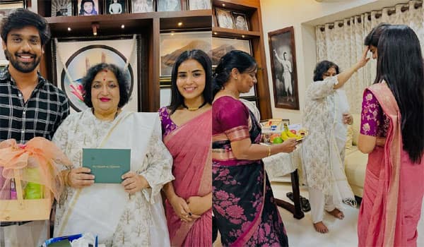 லதா ரஜினியிடம் ஆசிர்வாதம் வாங்கிய அஷ்வத் - கண்மணி