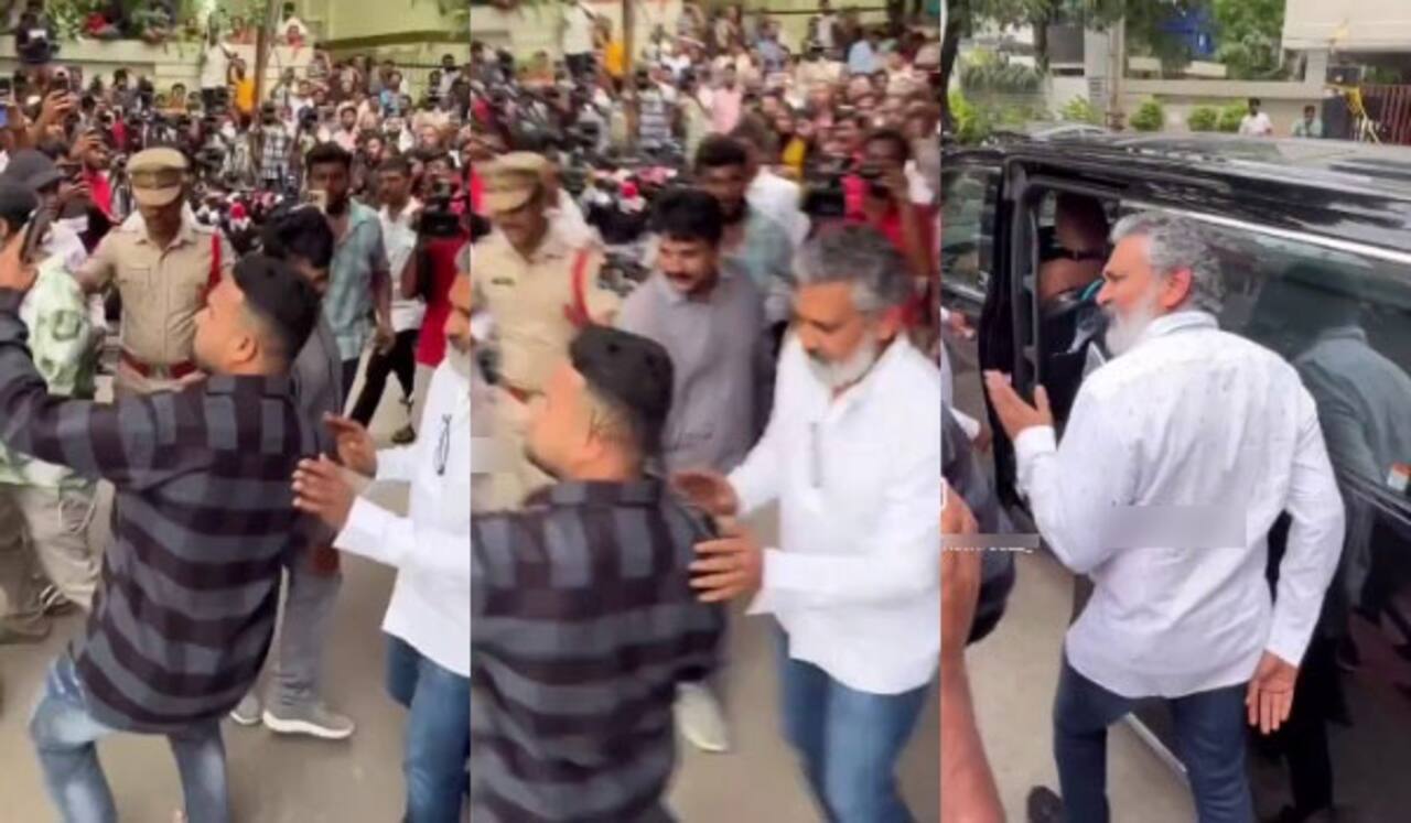 துக்க வீட்டில் செல்பி எடுக்க முயன்ற ரசிகரை திட்டி தள்ளிவிட்ட ராஜமவுலி