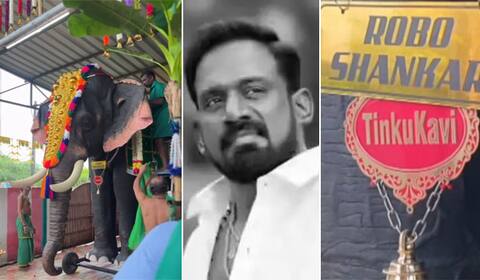 ரோபோ சங்கர் நினைவாக குபேரர் கோவிலுக்கு ரோபோ யானையை பரிசளித்த நடிகர் டிங்கு!