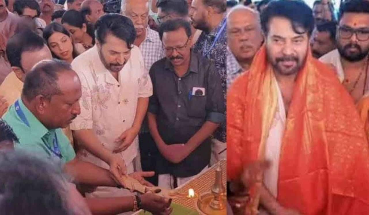 எர்ணாகுளத்தப்பன் கோவிலில் பக்தர்களுக்கு அன்னதானம் பரிமாறிய மம்முட்டி