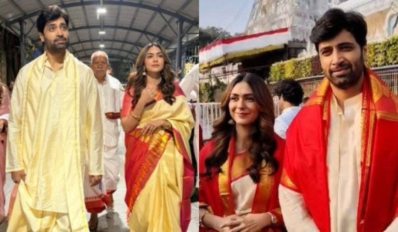 டகாய்ட் பட ரிலீஸை முன்னிட்டு ஹீரோவுடன் திருப்பதியில் தரிசனம் செய்த மிருணாள் தாக்கூர்
