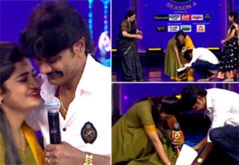 காலில் விழுந்த தந்தை : உணர்ச்சிமயமான சரிகமப நிகழ்ச்சி மேடை