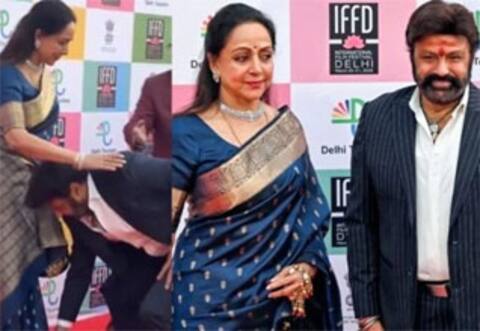 டில்லியில் ஹேமமாலினியின் பாதங்களைத் தொட்டு வணங்கிய பாலகிருஷ்ணா