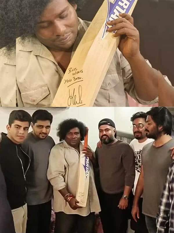 யோகி பாபுவுக்கு கிரிக்கெட் பேட் பரிசளித்த தோனி