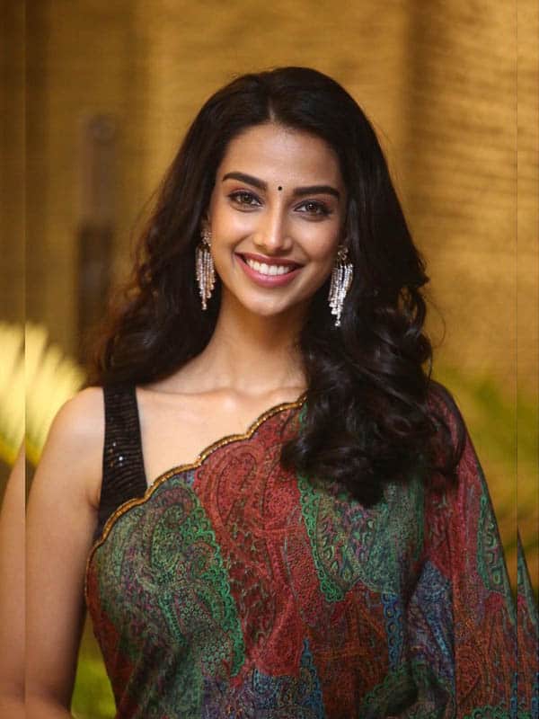 மீனாட்சி சவுத்ரியின் அழகிய புடவை பிளவுஸ் டிசைன்கள்