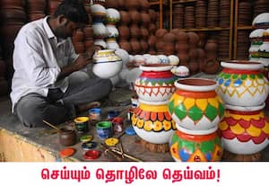 பொங்கல் பண்டிகையை முன்னிட்டு, பொங்கல் பானைக்கு வர்ணம் தீட்டும் பணியில் ...