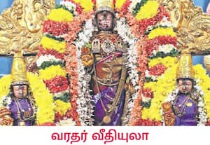 ஸ்ரீதேவி, பூதேவியுடன் காஞ்சிபுரம் வரதராஜ பெருமாள், மலர் அலங்காரத்தில் ...