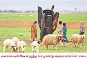 சிரியாவின் காமிஷ்லி நகரில் உள்ள திறந்தவெளி மைதானத்தில் விழுந்த ...