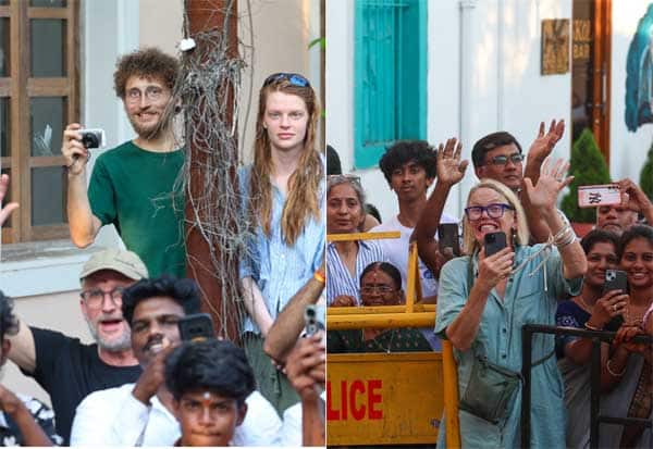  ரோடு ஷோவை பார்க்க வந்த வெளிநாட்டினர்.<br>