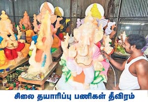 விநாயகர் சதுர்த்தியை முன்னிட்டு, விநாயகர் சிலைக்கு வண்ணம் தீட்டும் ...