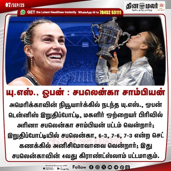 யு.எஸ். ஓபன் : சபலென்கா சாம்பியன் 