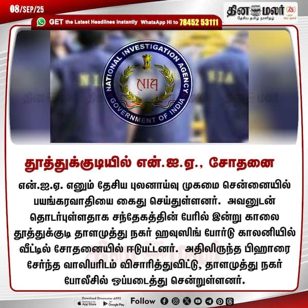 தூத்துக்குடியில் என்.ஐ.ஏ. சோதனை 