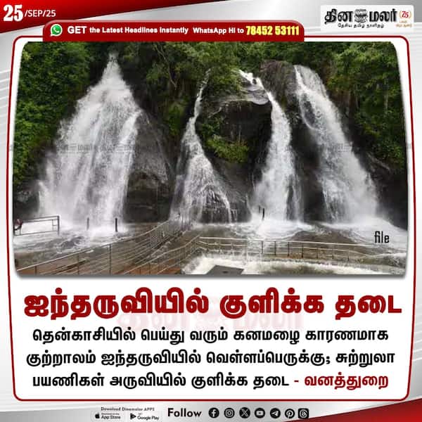 ஐந்தருவியில் குளிக்க தடை 