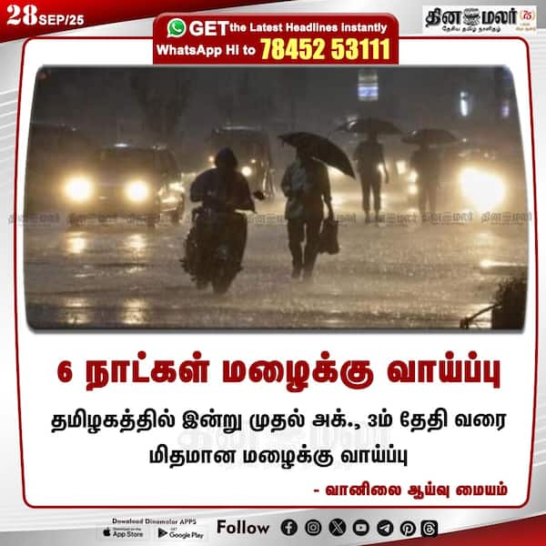 6 நாட்கள் மழைக்கு வாய்ப்பு 