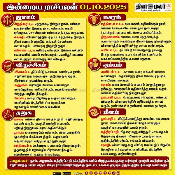 இன்றைய ராசிபலன்[ 01.10.2025 ] 