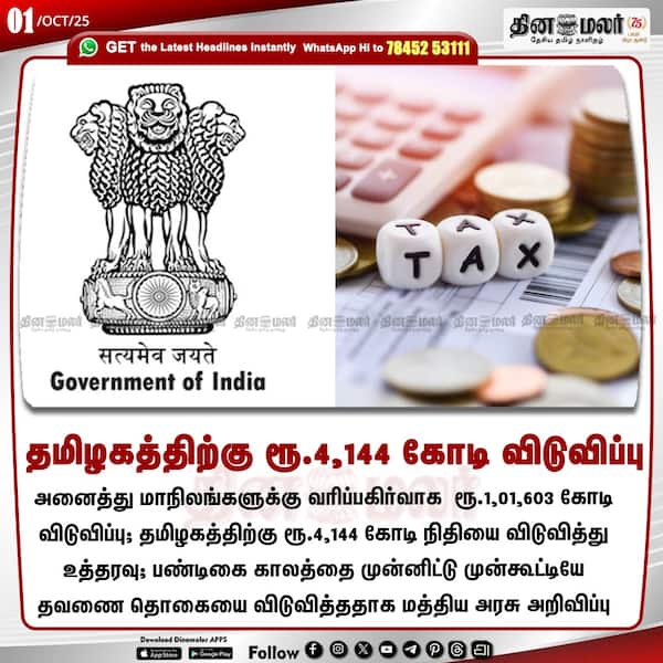 தமிழகத்திற்கு ரூ.4144 கோடி விடுவிப்பு