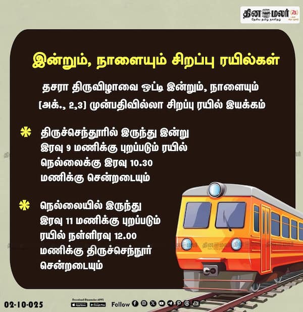 இன்றும் நாளையும் சிறப்பு ரயில்கள் 