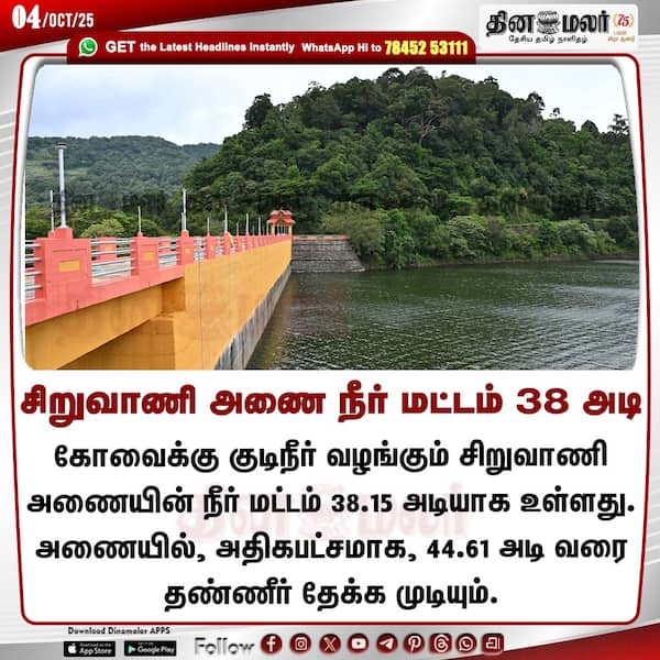 சிறுவாணி அணை நீர் மட்டம் 38 அடி 