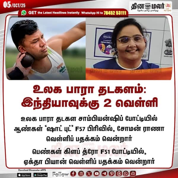 உலக பாரா தடகளம்: இந்தியாவுக்கு 2 வெள்ளி 