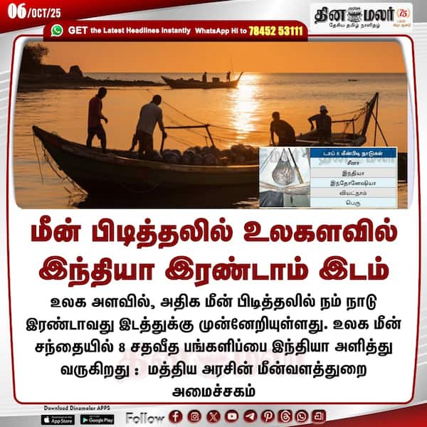 மீன் பிடித்தலில் உலகளவில் இந்தியா இரண்டாம் இடம் 